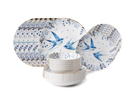 Hermia Juego de Vajilla de Porcelana de 24 Piezas Blanco, Azul y Negro